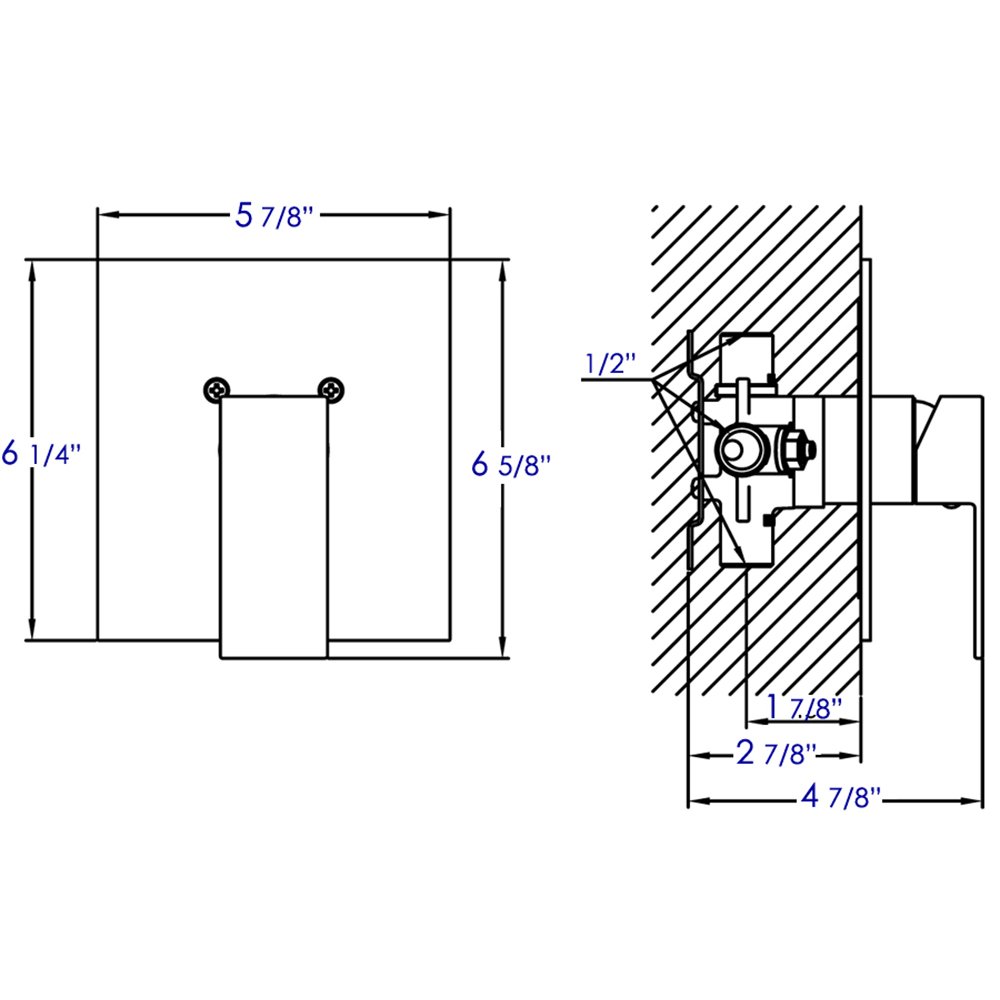 Brushed Nickel Shower Valve Mixer With Square Lever Handle. Picture 8
