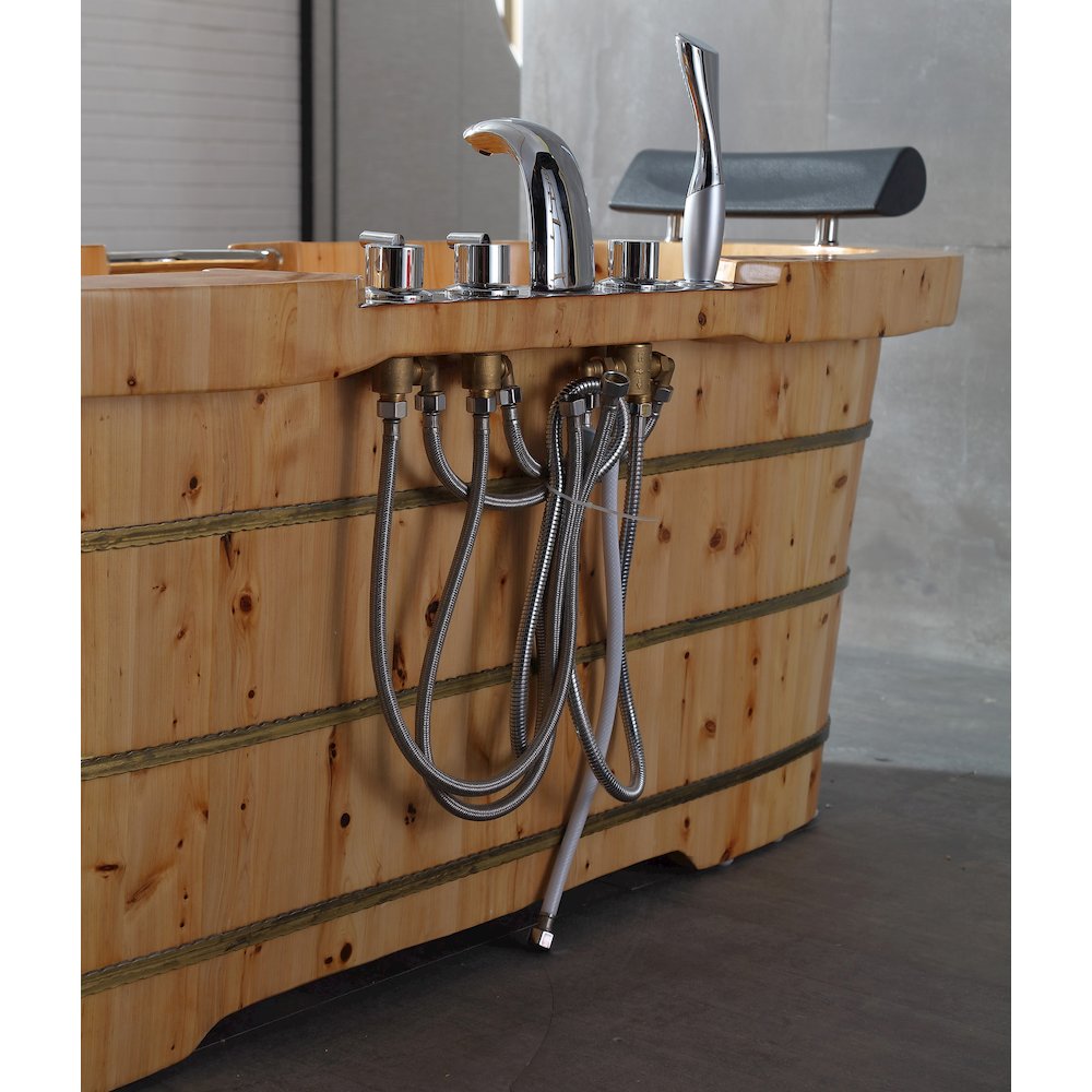 65" 2 Person Free Standing Cedar Wooden Bathtub with Fixtures & Headrests. Picture 9