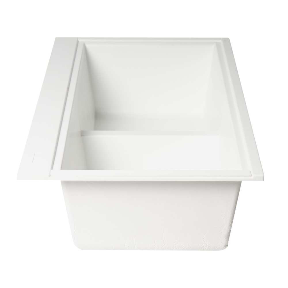 White 33" Granite Composite Workstation Step Rim Double Bowl Undermount Sink. Picture 6