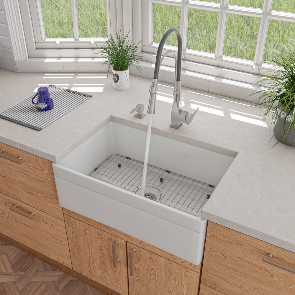 White 30" Decorative Lip Apron Single Bowl Fireclay Farmhouse Kitchen Sink. Picture 2