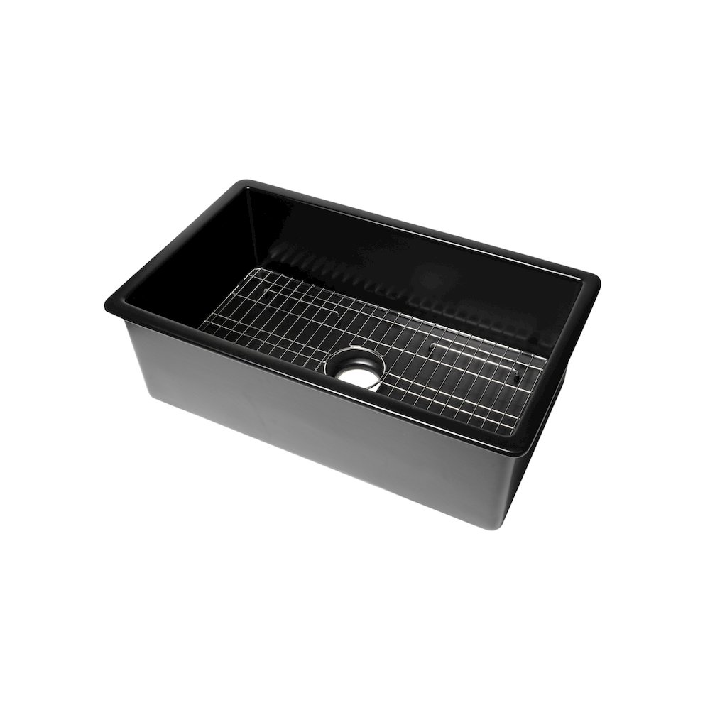 32" x 19" Fireclay Single Bowl Undermount / Drop In Kitchen Sink w Grid. Picture 1