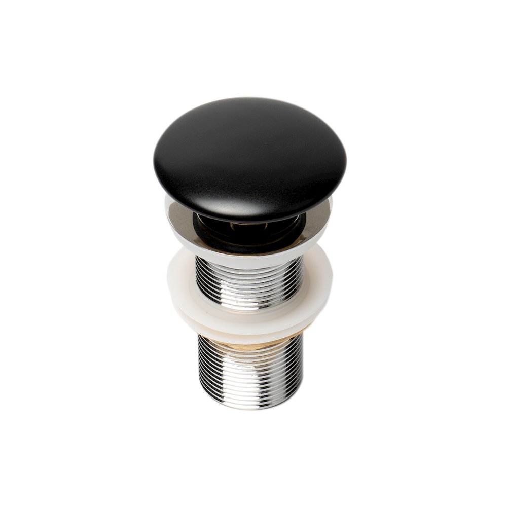 Black Matte Ceramic Mushroom Top Pop Up Drain for Sinks without Overflow. Picture 1
