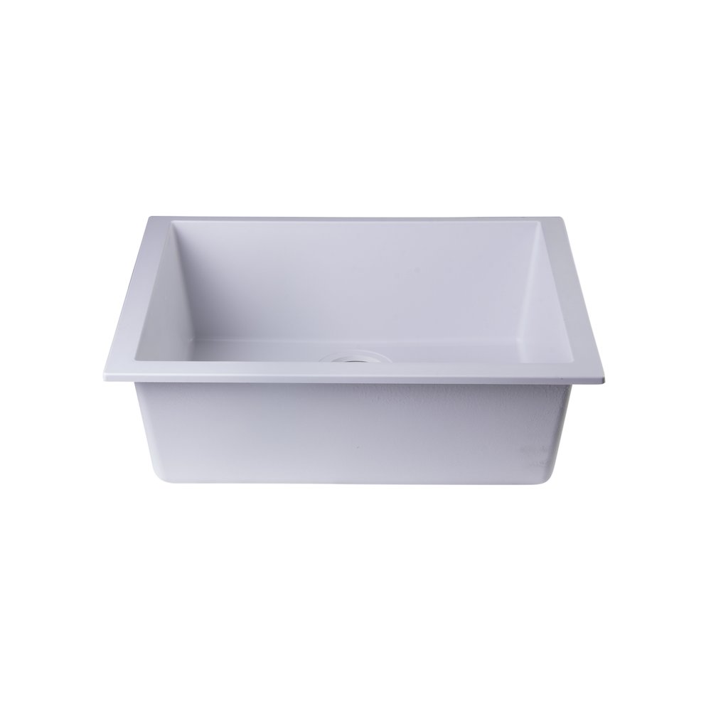 White 24" Undermount Single Bowl Granite Composite Kitchen Sink. Picture 6