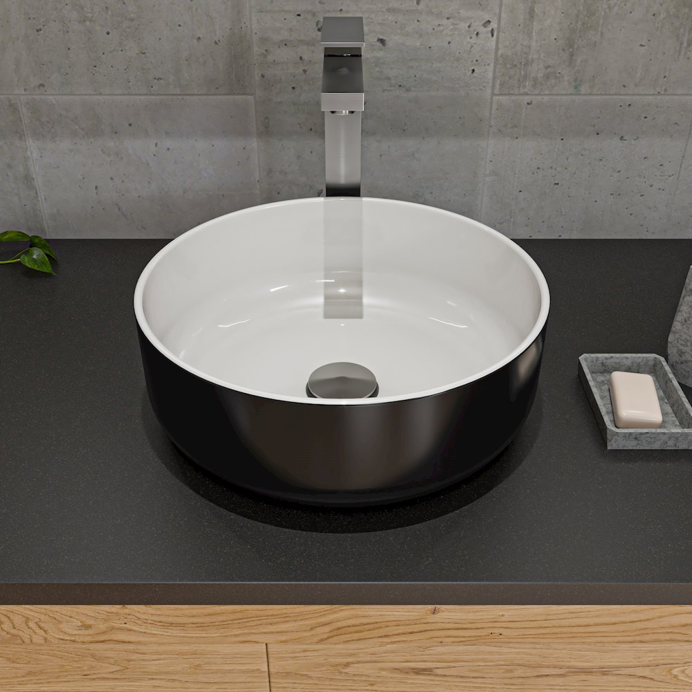 Black & White 15" Round Above Mount Ceramic Sink. Picture 3