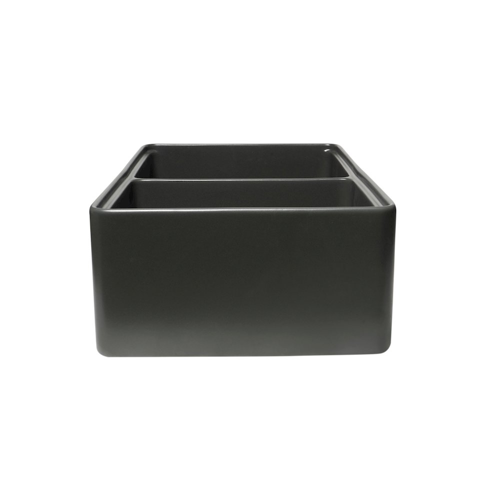 Grey Matte Workstation 33" x 20" Double Bowl Step Rim Fireclay Farm Sink. Picture 5