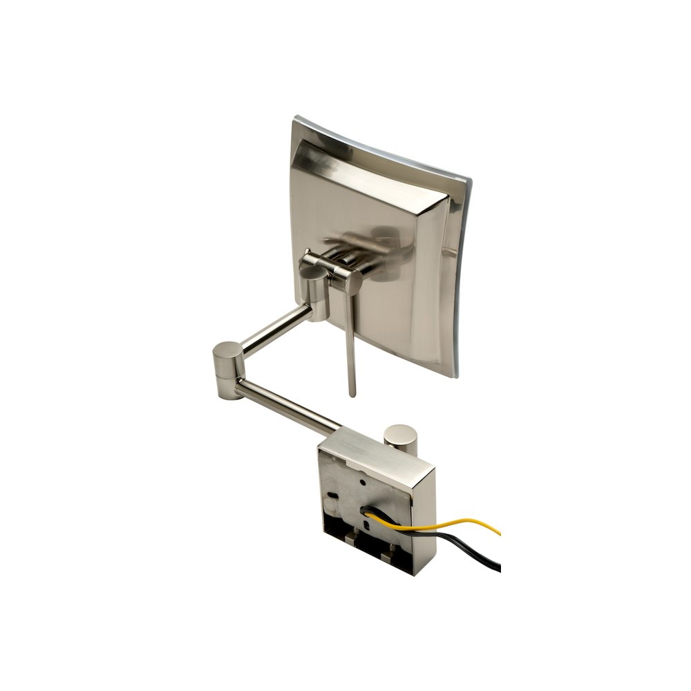 Brushed Nickel Wall Mount Square 8" 5x Magnifying Cosmetic Mirror with Light. Picture 5