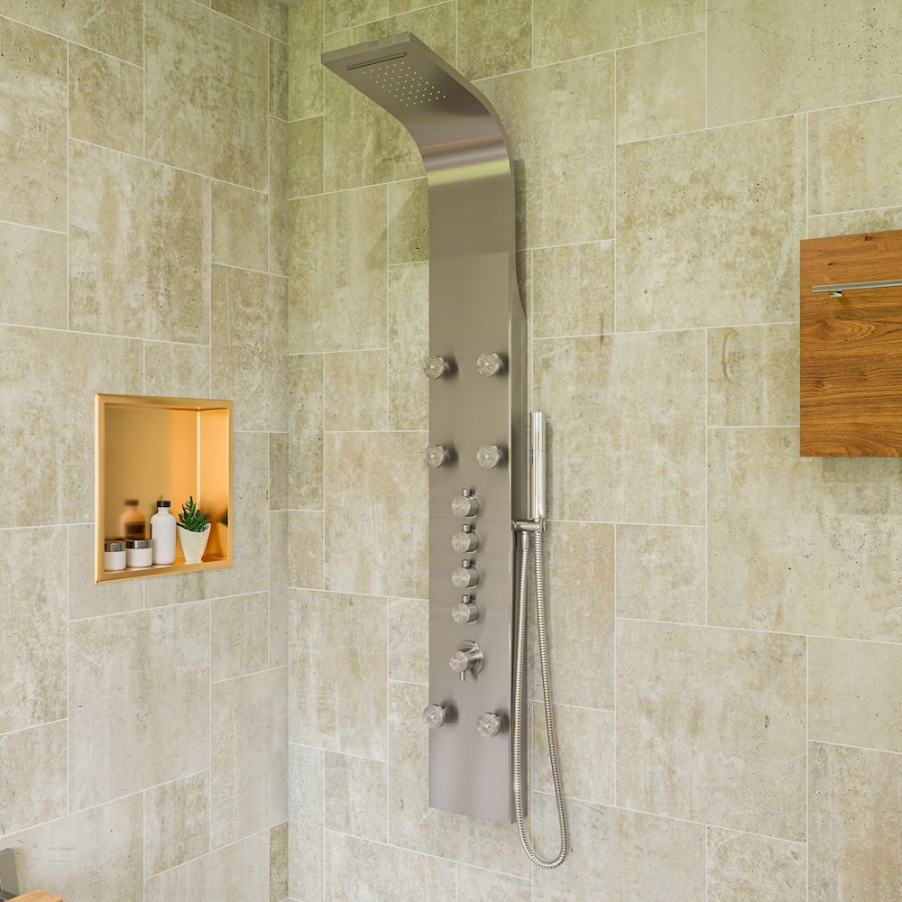 16" x 16" Brushed Gold PVD Steel Square Single Shelf Shower Niche. Picture 3