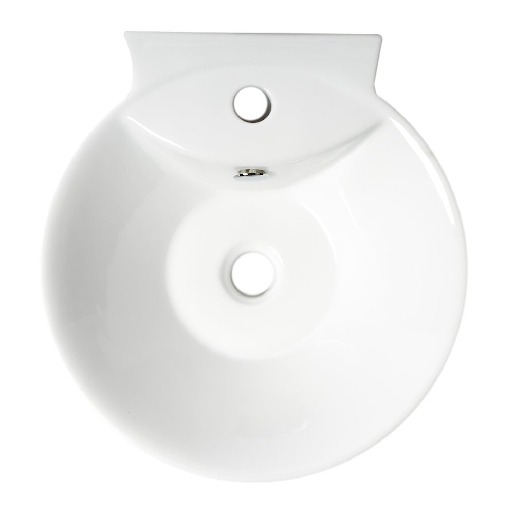 White 17" Round Wall Mounted Ceramic Sink with Faucet Hole. Picture 7