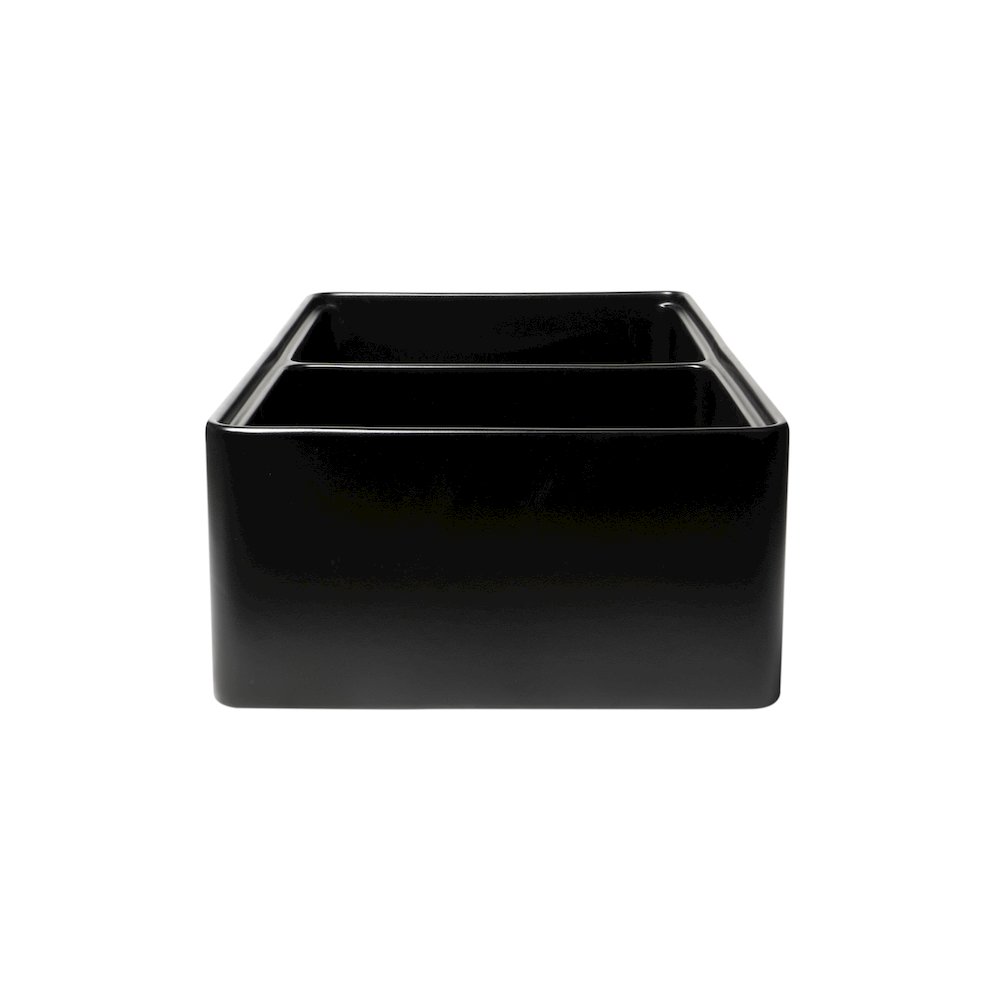 Black Matte Workstation 33" x 20" Double Bowl Step Rim Fireclay Farm Sink. Picture 5