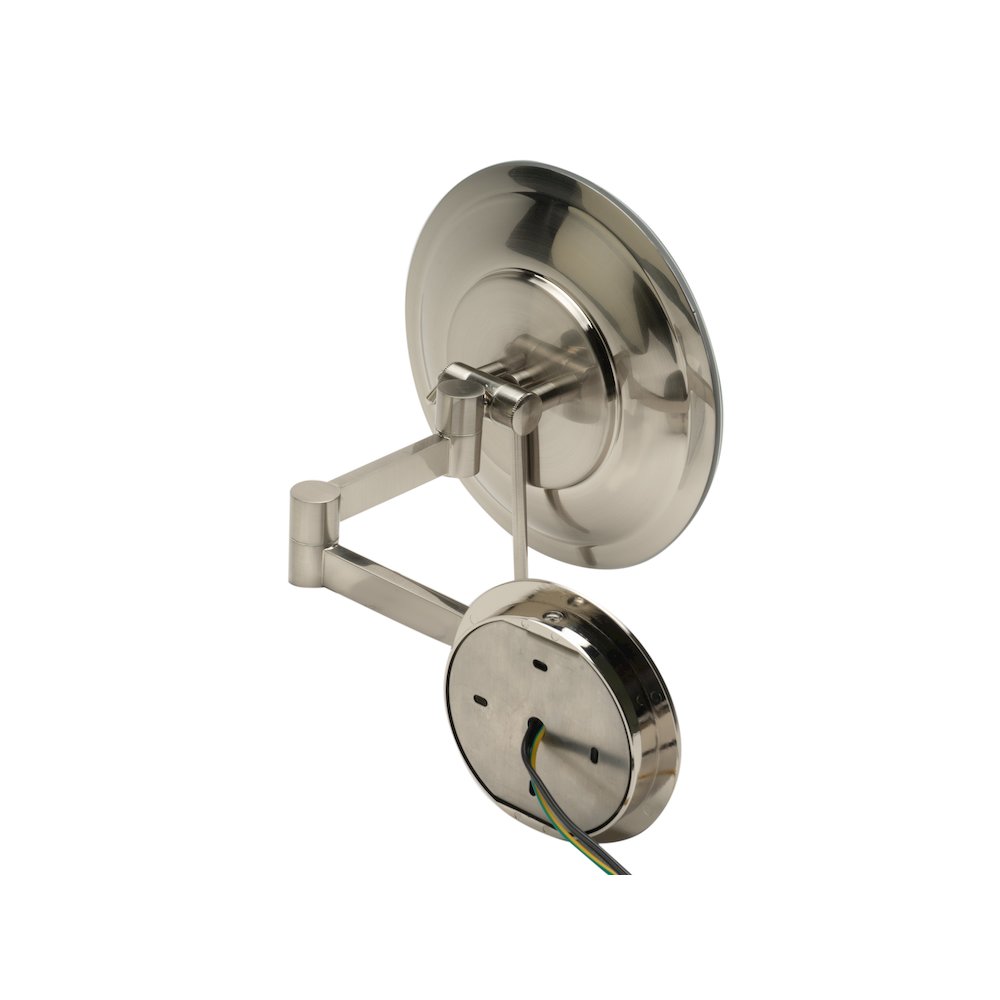 Brushed Nickel Wall Mount Round 9" 5x Magnifying Cosmetic Mirror with Light. Picture 5