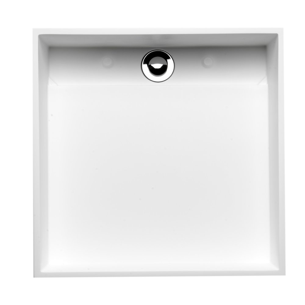 14" Square White Matte Solid Surface Resin Sink. Picture 8