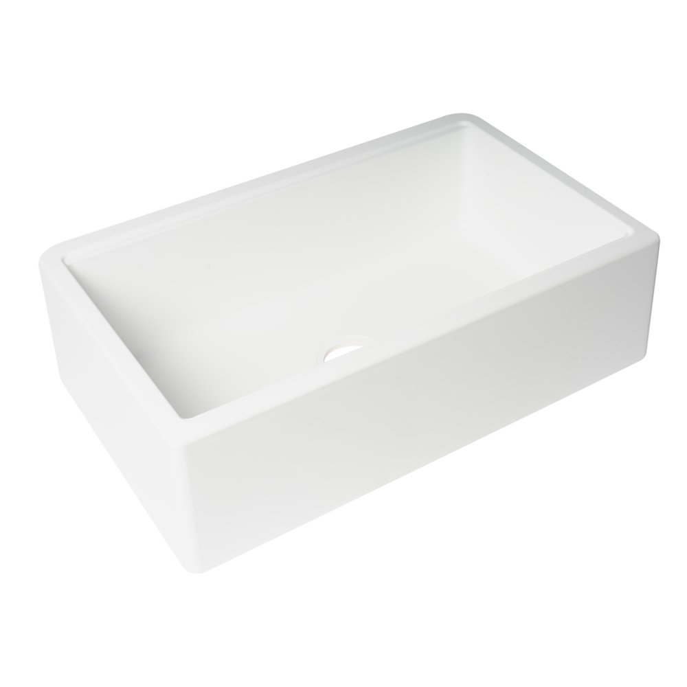White 33" Granite Composite Single Bowl Drop In Farm Sink with Accessories. Picture 5
