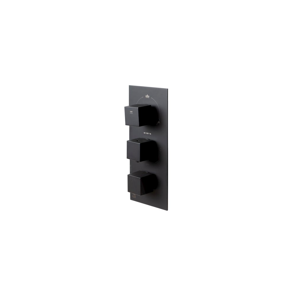 Black Matte 3-Way Thermostatic Valve Shower Mixer Square Knobs. Picture 1