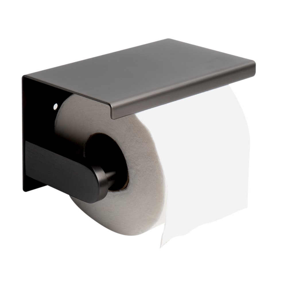 ALFI brand Brushed Black PVD Stainless Steel Toilet Paper Holder with Shelf. Picture 1
