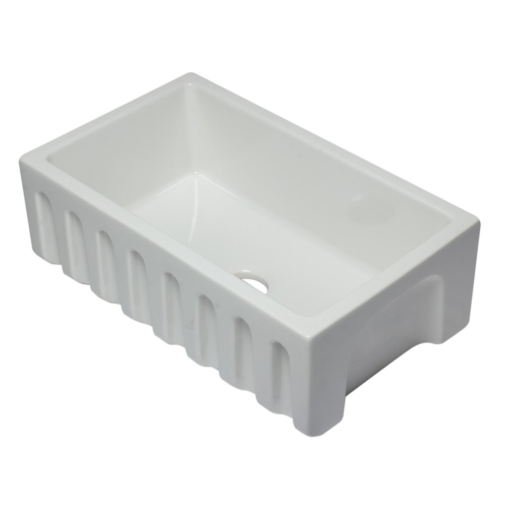 30 inch White Reversible Smooth / Fluted Single Bowl Fireclay Farm Sink. Picture 6