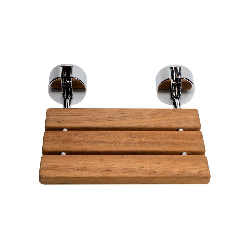 Polished Chrome 16" Folding Teak Wood Shower Seat Bench. Picture 4