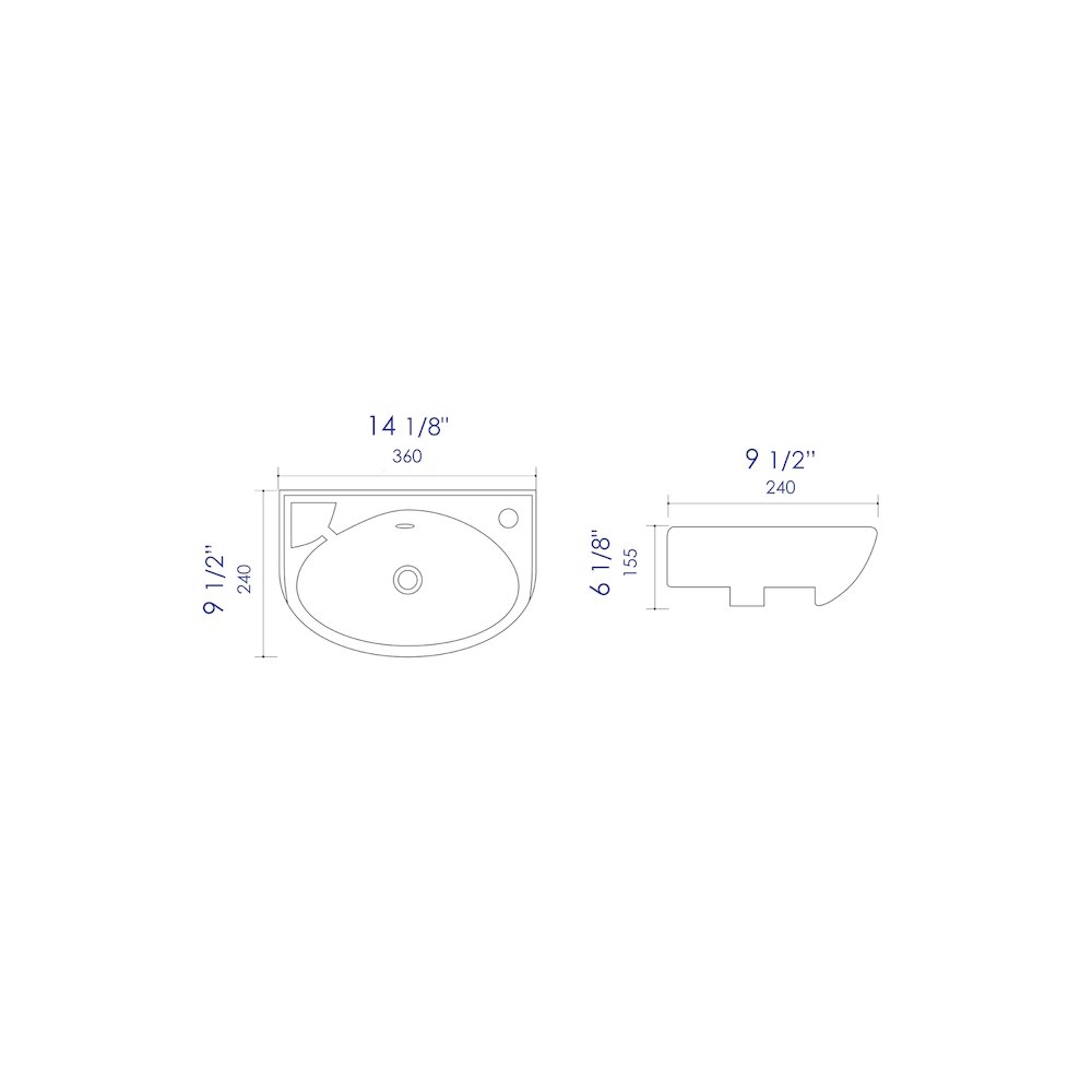 White 14" Small Wall Mounted Ceramic Sink with Faucet Hole. Picture 7