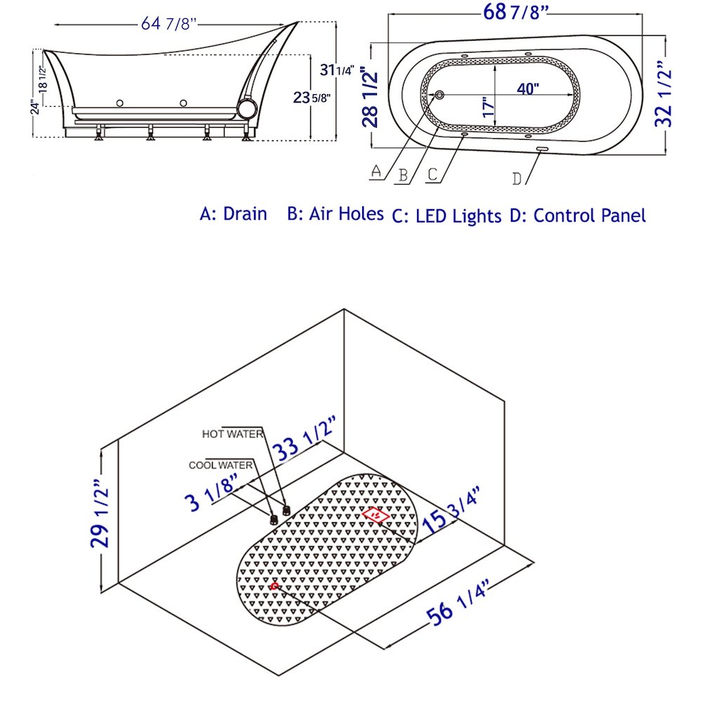 6 Foot White Free Standing Air Bubble Bathtub. Picture 8