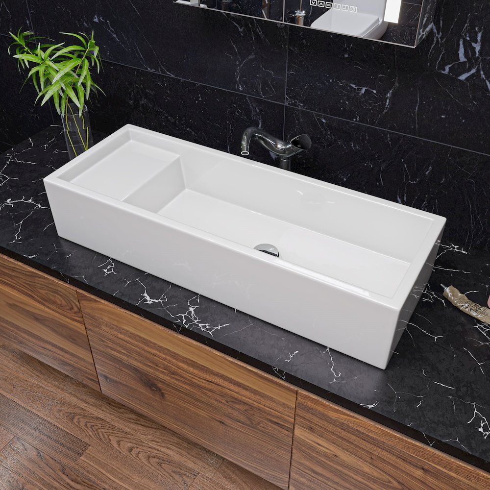 39" White Above Mount Fireclay Bathroom Trough Sink. Picture 2