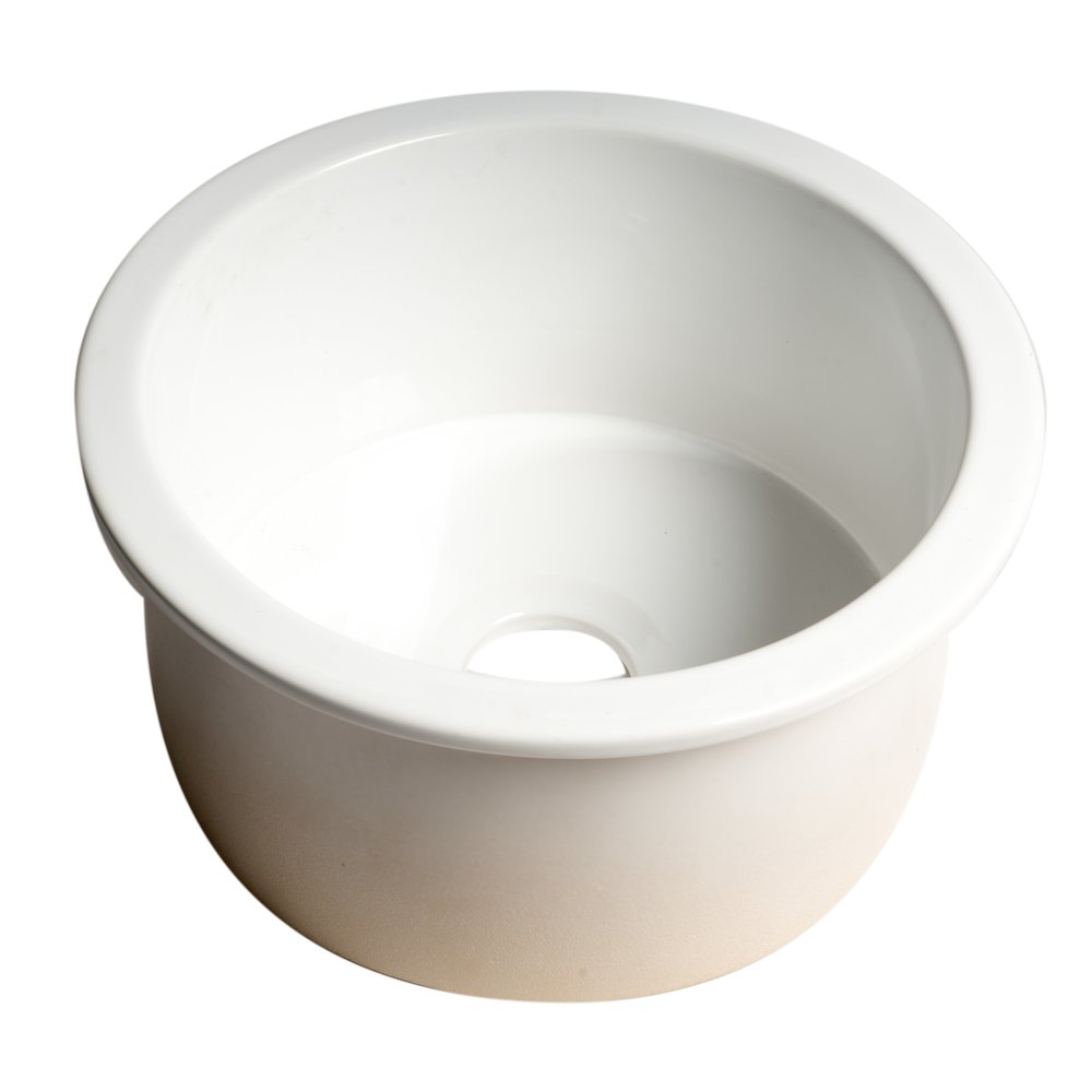 White Round 18" x 18" Undermount / Drop In Fireclay Prep Sink. Picture 1