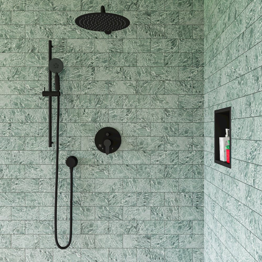 Matte Black Stainless Steel 12" Round Ultra-Thin Rain Shower Head. Picture 3