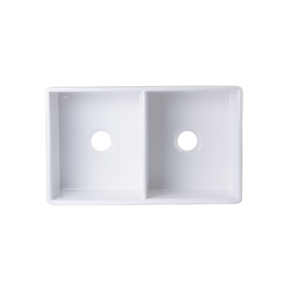 White 32" Fluted Apron Double Bowl Fireclay Farmhouse Kitchen Sink. Picture 9