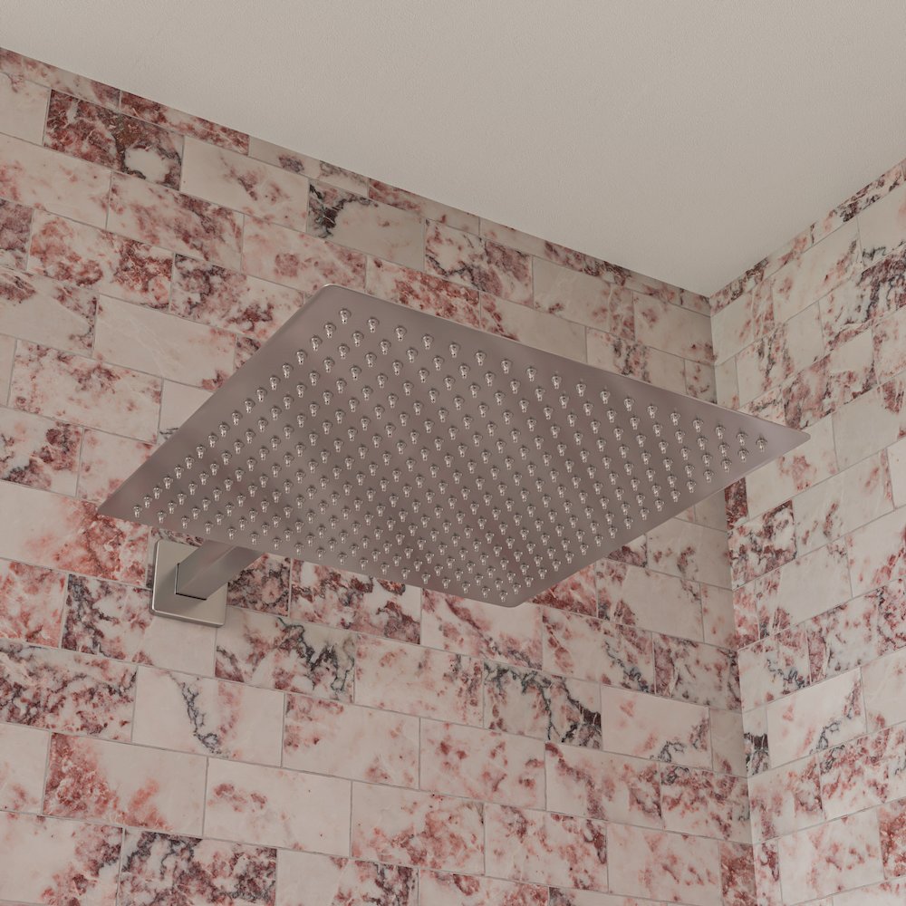 Solid Brushed Stainless Steel 16" Square Ultra Thin Rain Shower Head. Picture 2