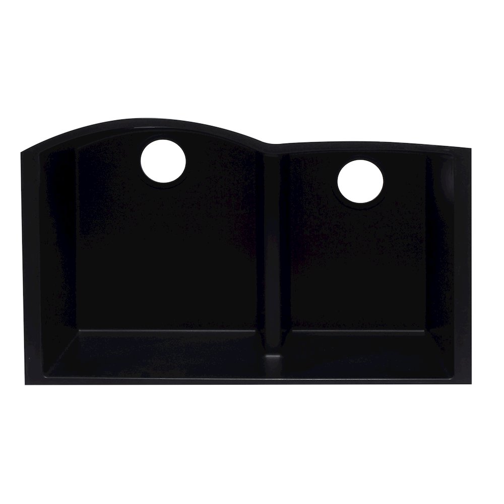Black 33" Double Bowl Undermount Granite Composite Kitchen Sink. Picture 4