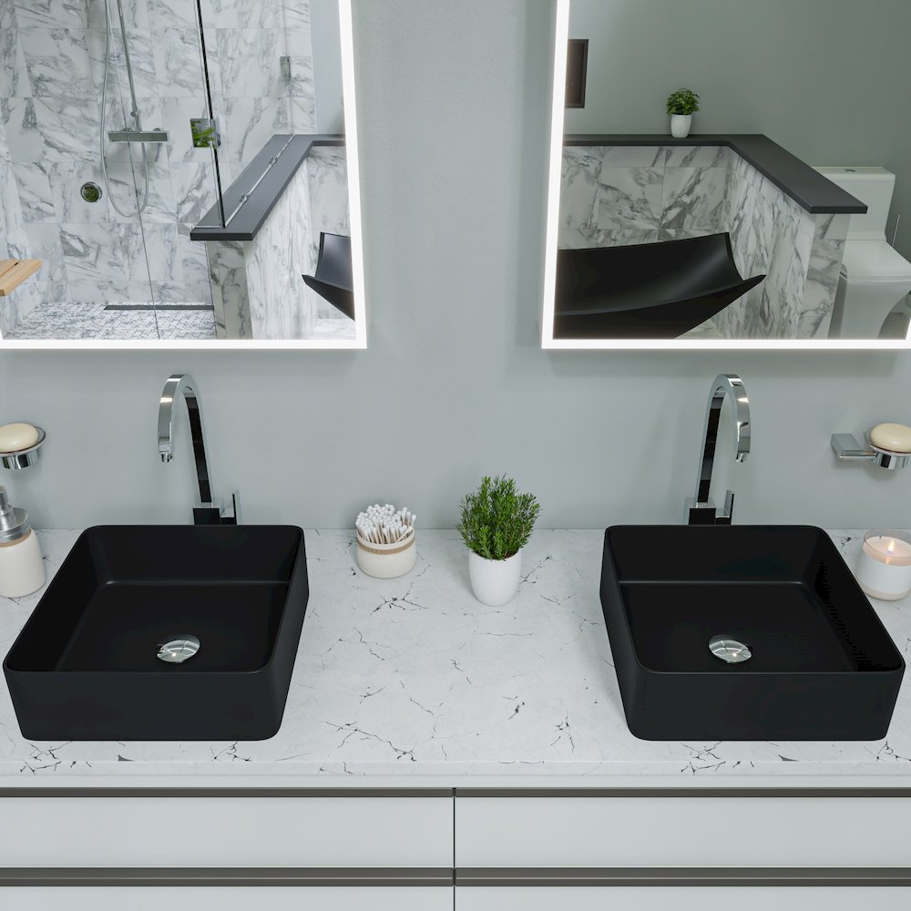 Black Matte 16" Modern Square Above Mount Ceramic Sink. Picture 4