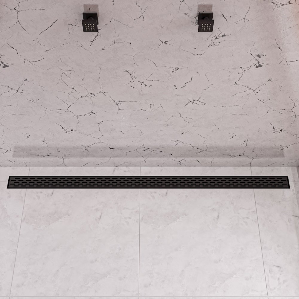 59" Black Matte Stainless Steel Linear Shower Drain with Groove Holes. Picture 2