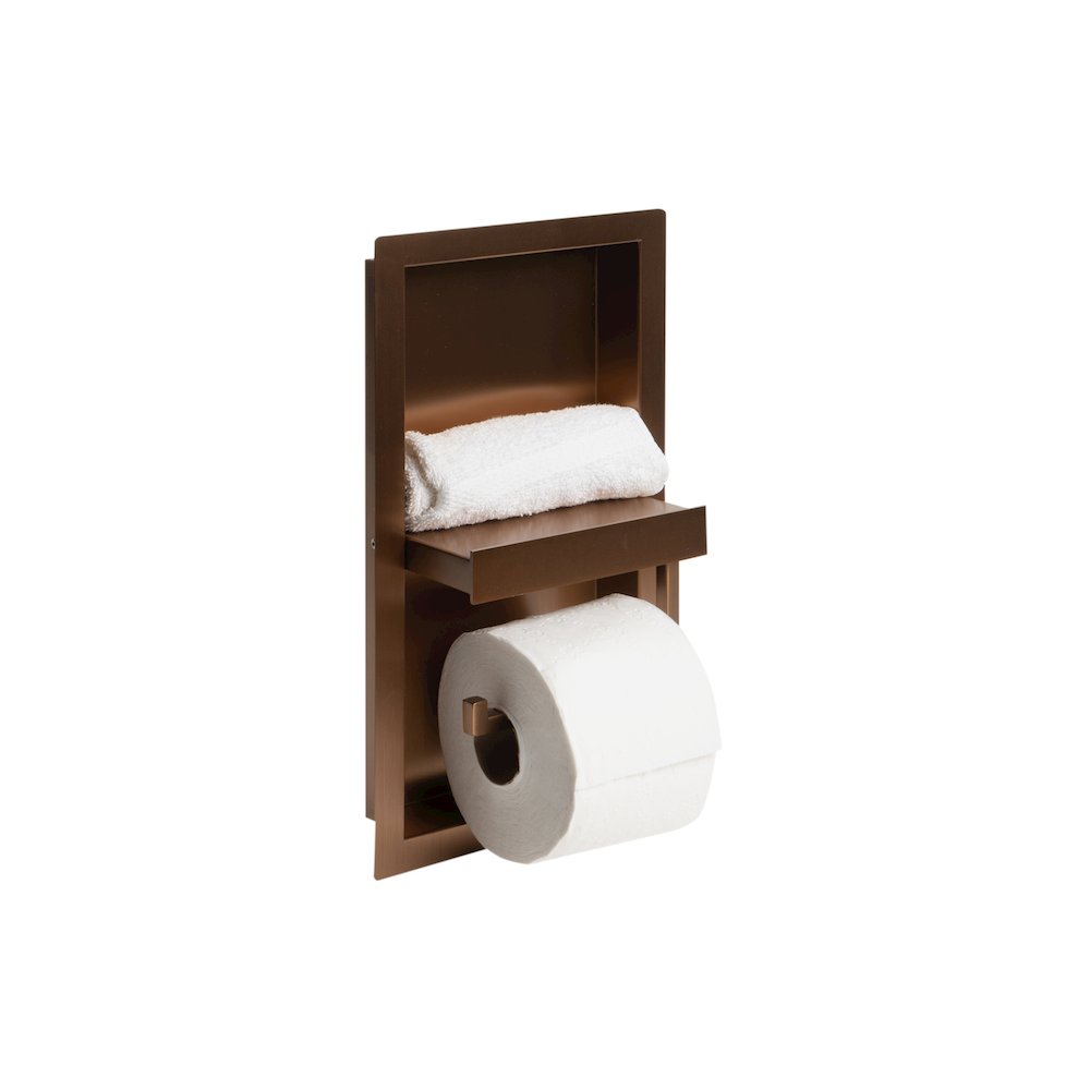 Brushed Copper PVD Stainless Steel Recessed Toilet Paper Holder Niche. Picture 1