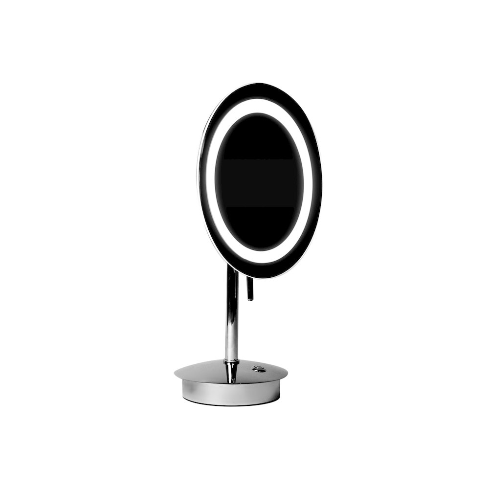 Polished Chrome Tabletop Round 9" 5x Magnifying Cosmetic Mirror with Light. Picture 6