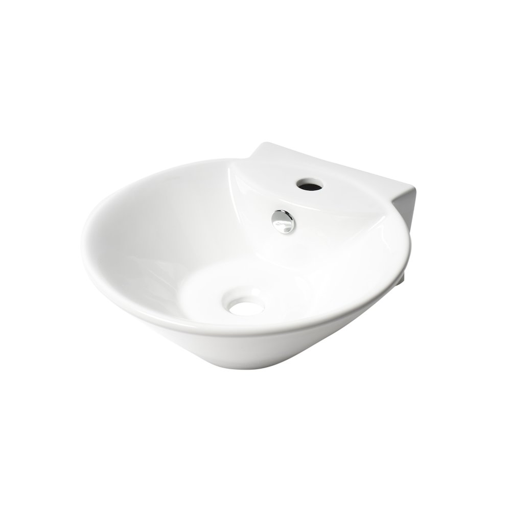 White 17" Round Wall Mounted Ceramic Sink with Faucet Hole. Picture 1