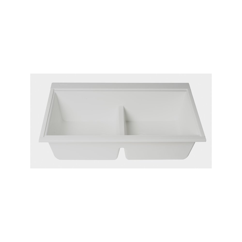 White 33" Granite Composite Workstation Step Rim Double Bowl Undermount Sink. Picture 8