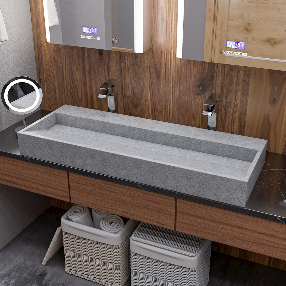 48" Solid Concrete Gray Matte Trough Sink for the Bathroom. Picture 9