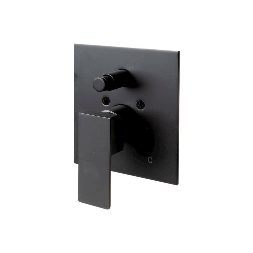 Black Matte Shower Valve with Square Lever Handle and Diverter. Picture 1