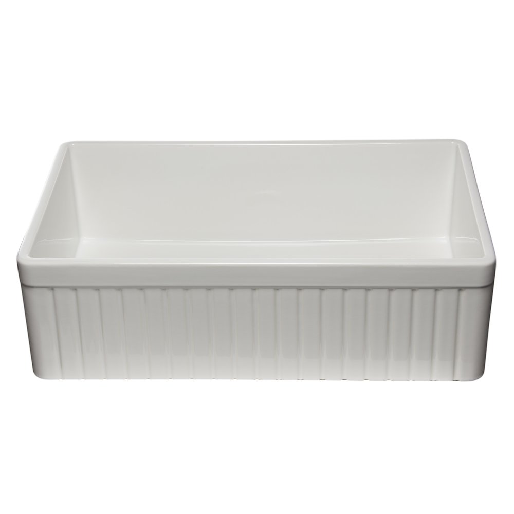 33" White Single Bowl Fluted Apron Fireclay Farm Sink. Picture 3