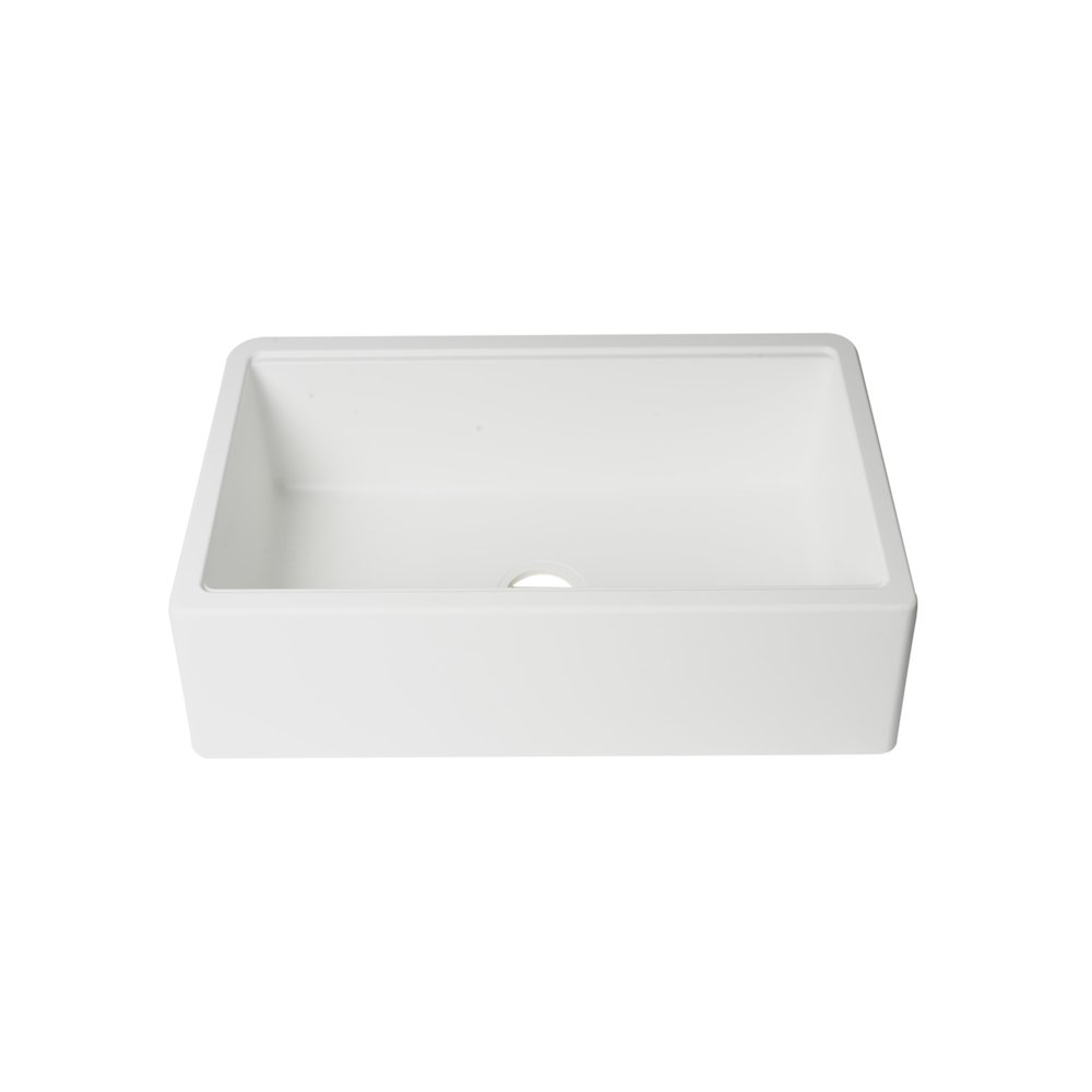 White 33" Granite Composite Single Bowl Drop In Farm Sink with Accessories. Picture 6