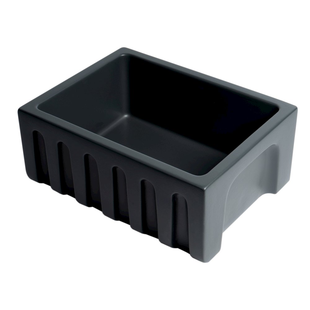 24" Black Matte Reversible Smooth / Fluted Single Bowl Fireclay Farm Sink. Picture 1