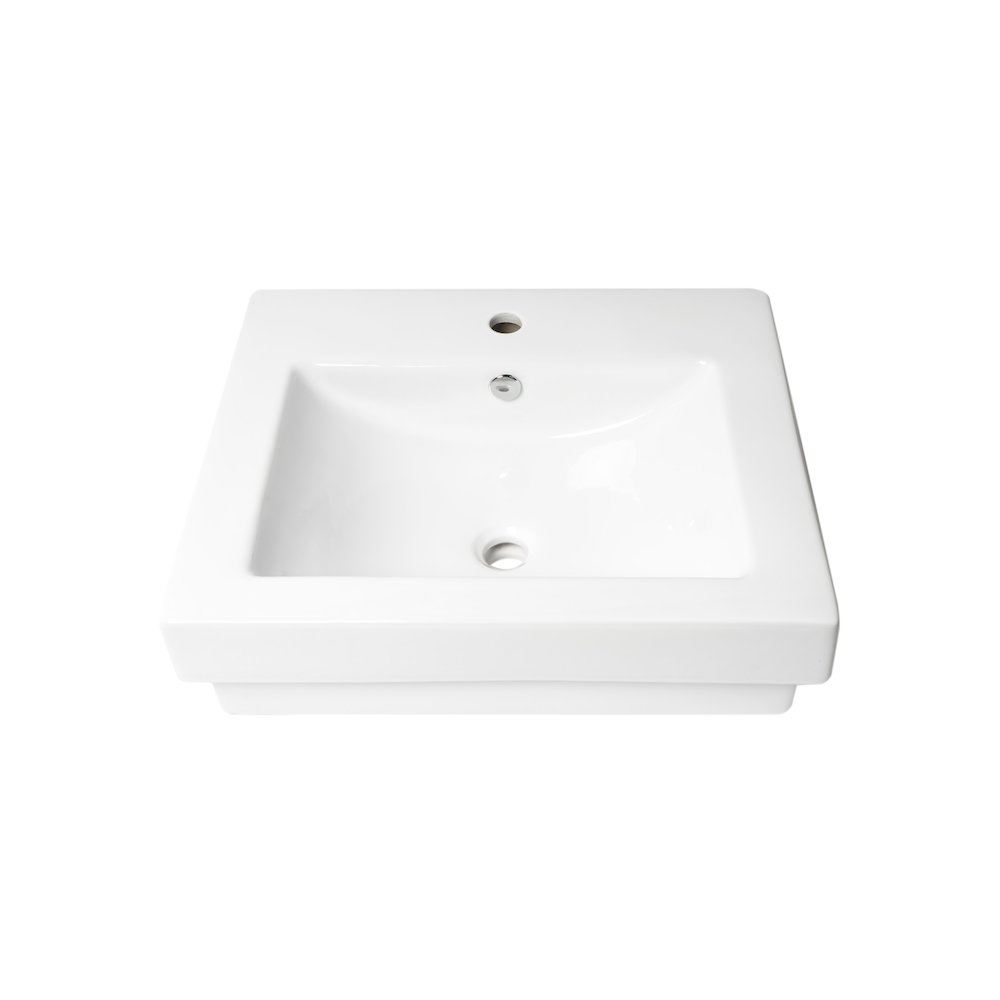 White 24" Rectangular Semi Recessed Ceramic Sink with Faucet Hole. Picture 6