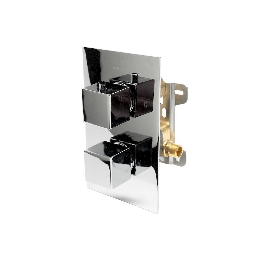 Polished Chrome Square Knob 1 Way Thermostatic Shower Mixer. Picture 2