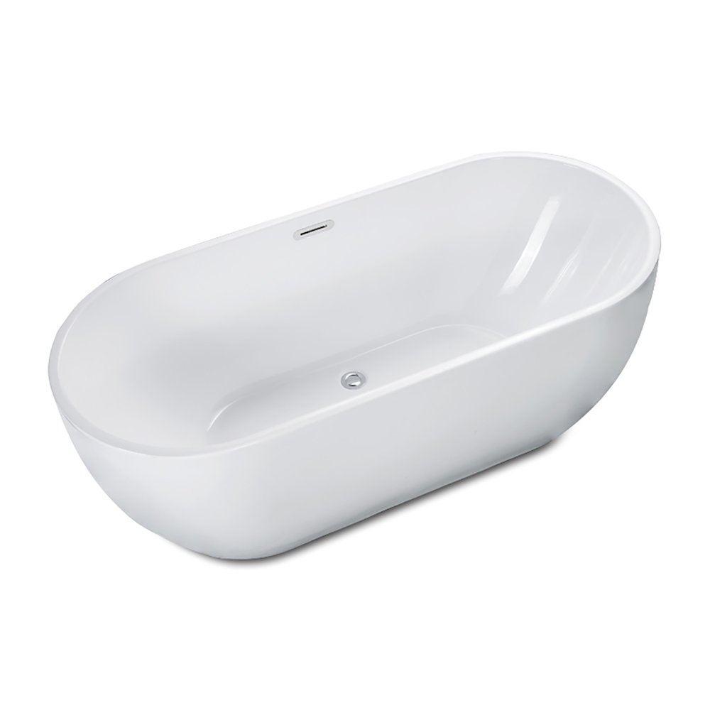 59 inch White Oval Acrylic Free Standing Soaking Bathtub. Picture 3