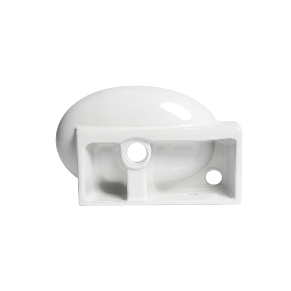 White 17" Small Wall Mounted Ceramic Sink with Faucet Hole. Picture 2