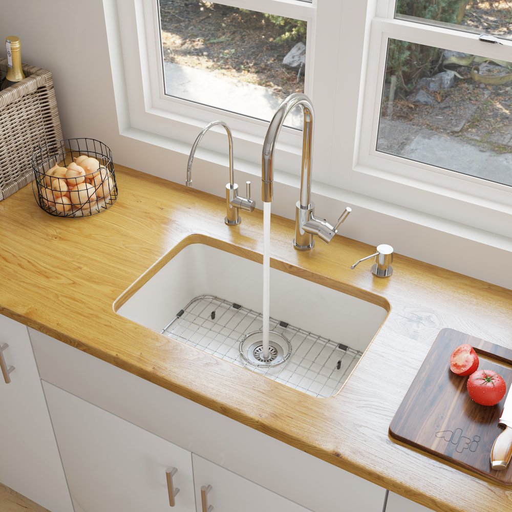 24 inch White Single Bowl Fireclay Undermount Kitchen Sink. Picture 2