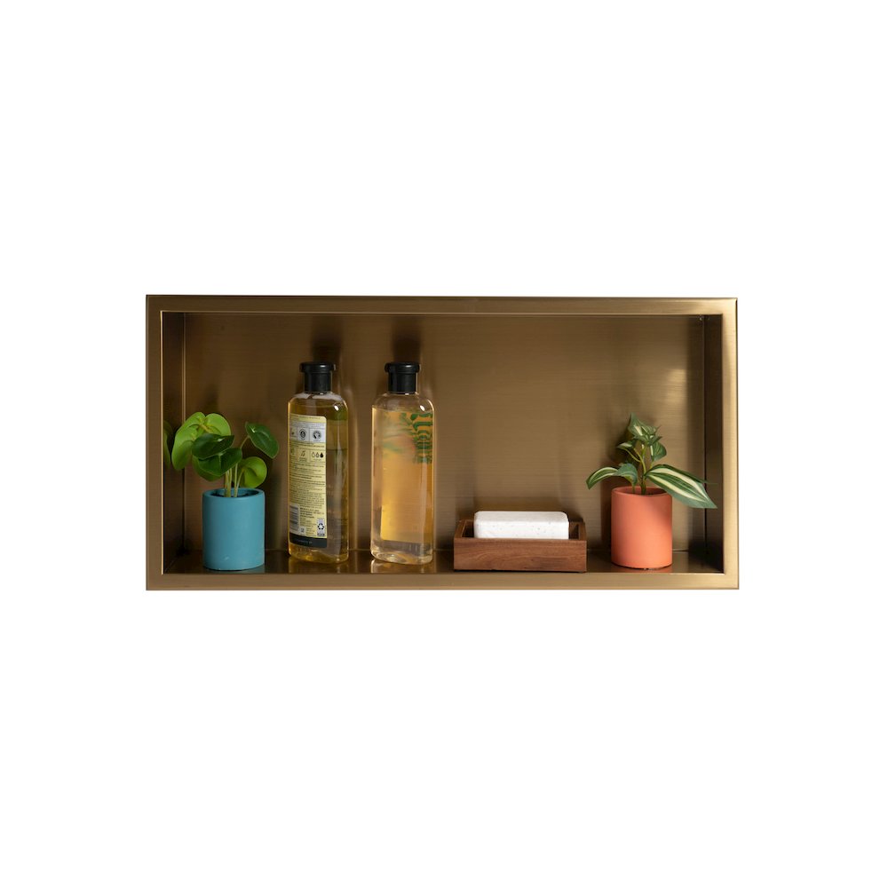 Brushed Gold PVD Stainless Steel Horizontal Single Shelf Shower Niche. Picture 7