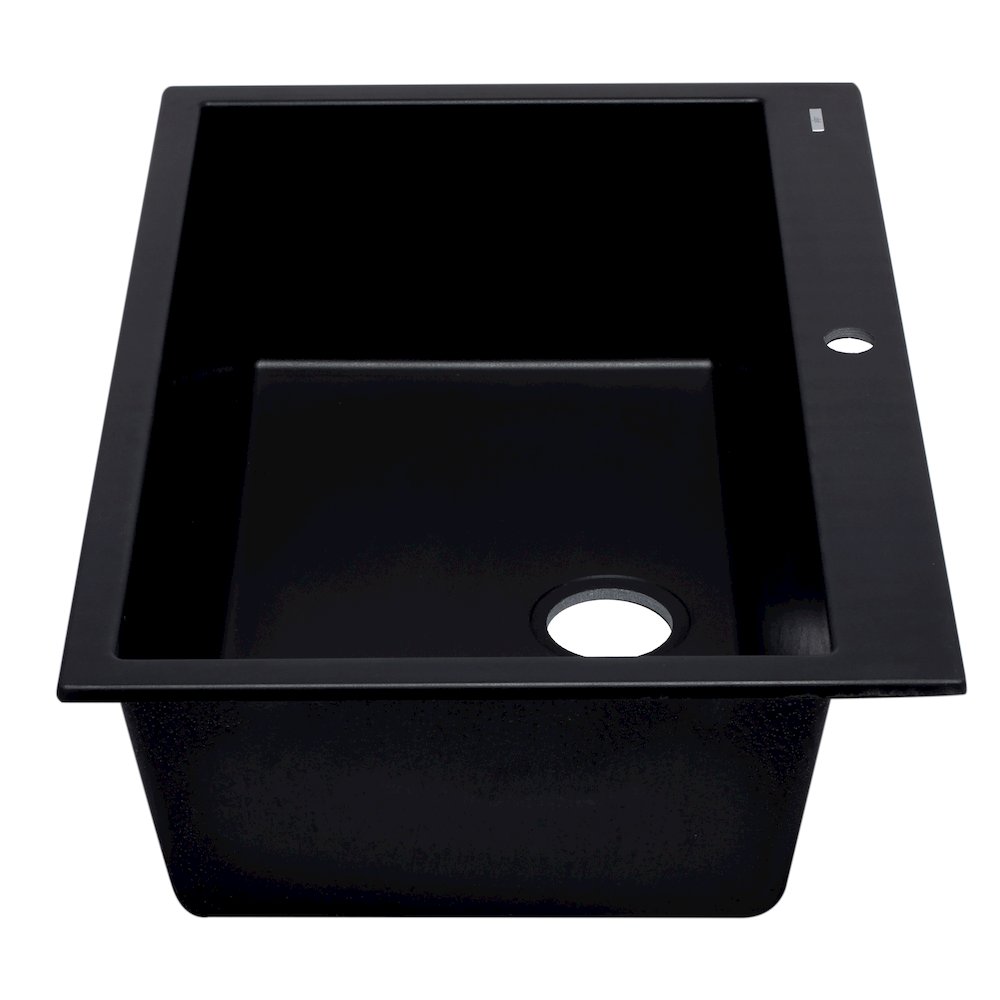 Black 33" Single Bowl Drop In Granite Composite Kitchen Sink. Picture 7