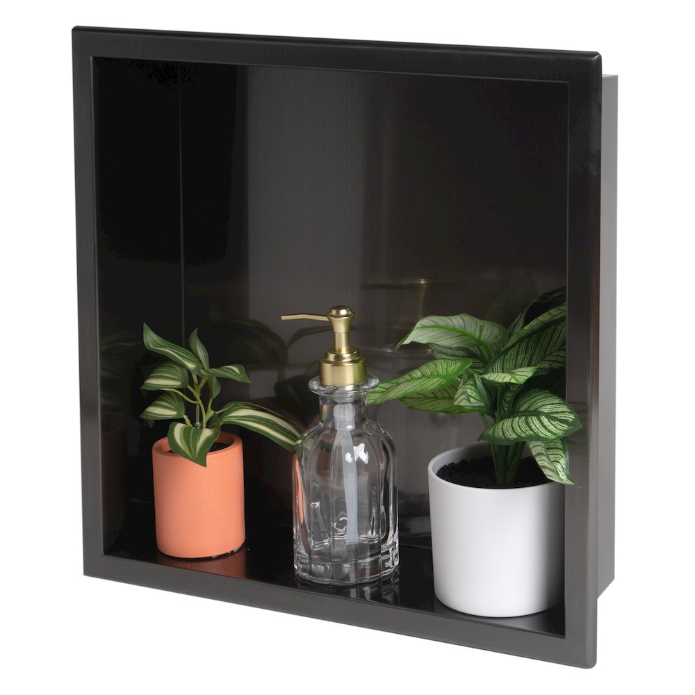 16" x 16" Brushed Black PVD Steel Square Single Shelf Shower Niche. Picture 4