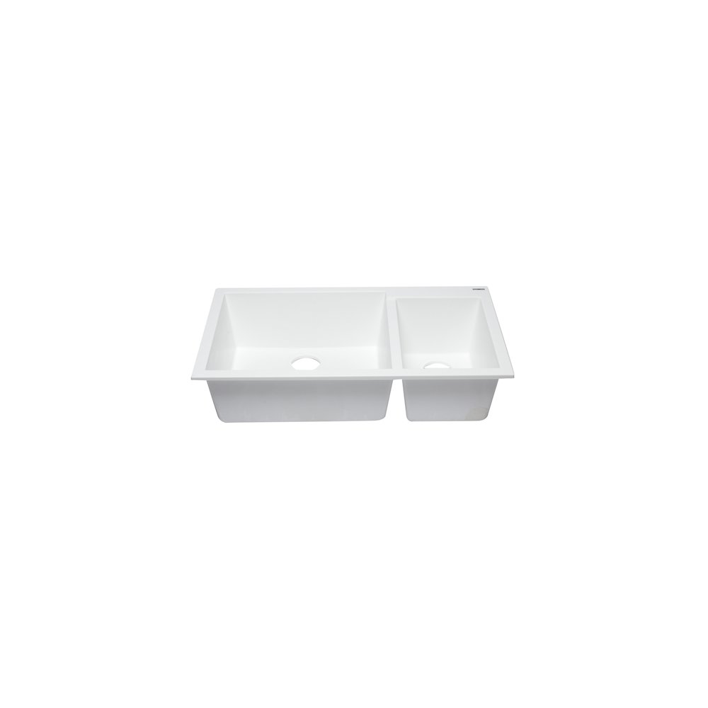 White 34" Double Bowl Undermount Granite Composite Kitchen Sink. Picture 7