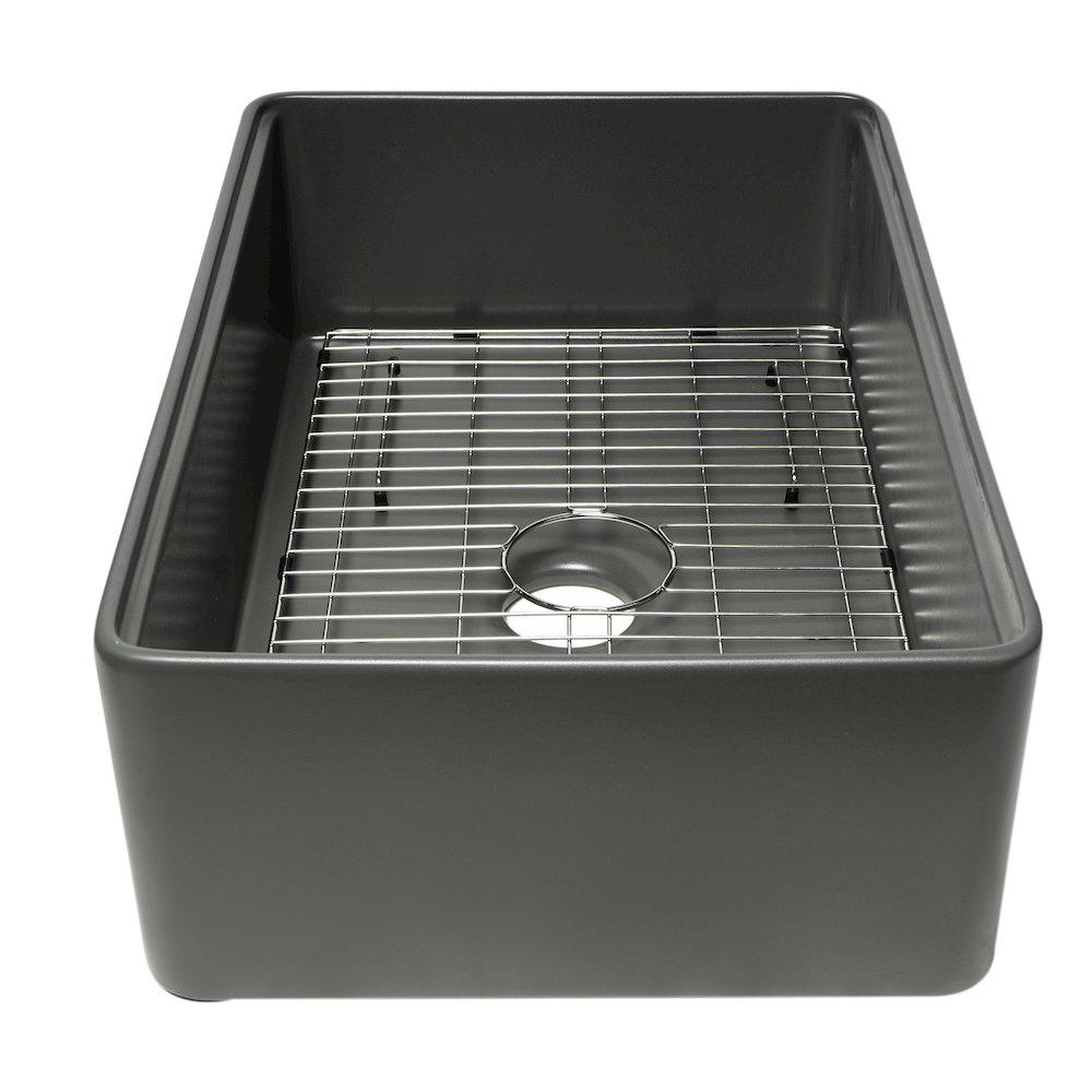 Grey Matte Workstation 30" x 20" Single Bowl Step Rim Fireclay Farm Sink. Picture 7