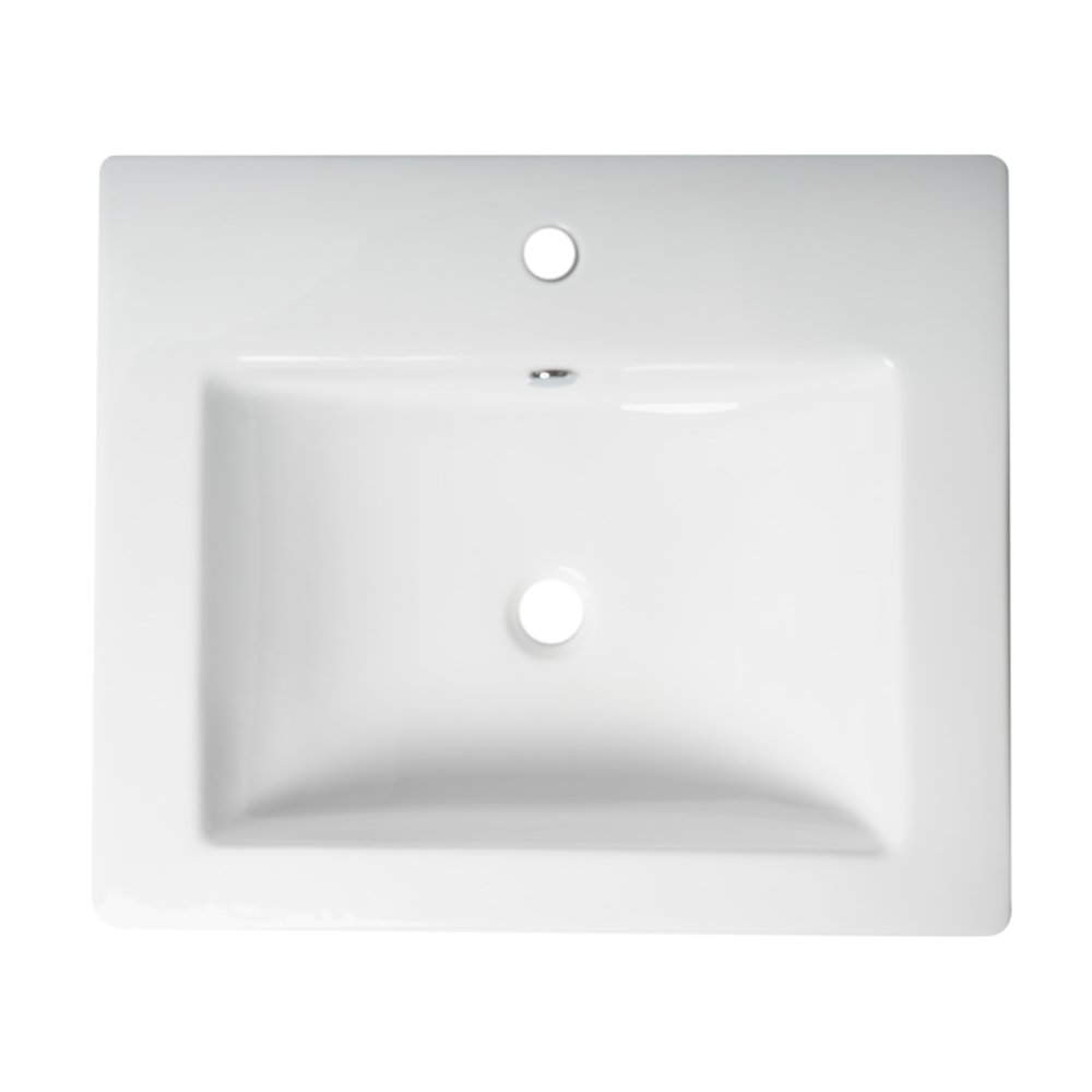 White 24" Rectangular Semi Recessed Ceramic Sink with Faucet Hole. Picture 7